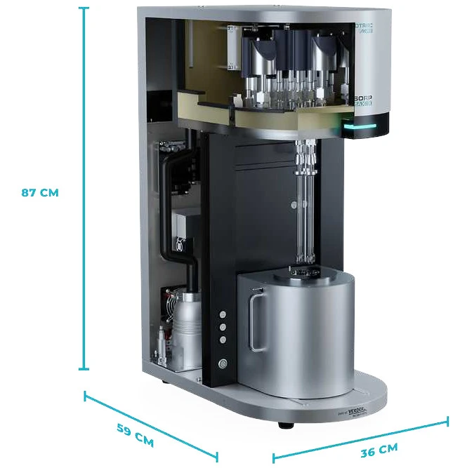  The BELSORP-max-X is just the size it needs to be: 36 cm × 59 cm × 87 cm (W × D × H).  